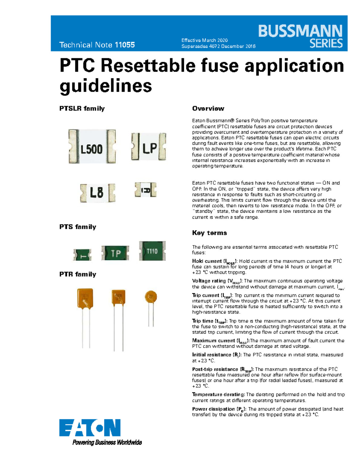 Eaton PTC Resettable Fuse Application Guidelines 11055 - Studocu