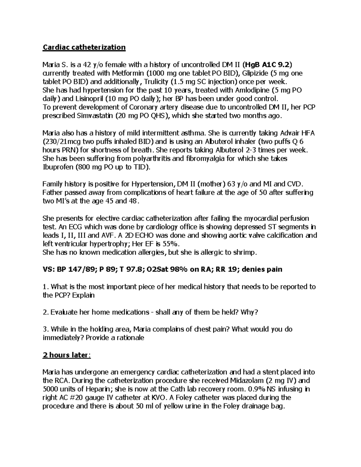 Cardiac Catheterization Case Study: Maria S. - Malkovich APRN Analysis ...