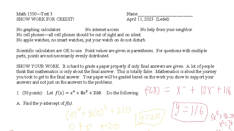 Math 1550 Test 3: Show Work for Credit - Spring 2023 - Studocu