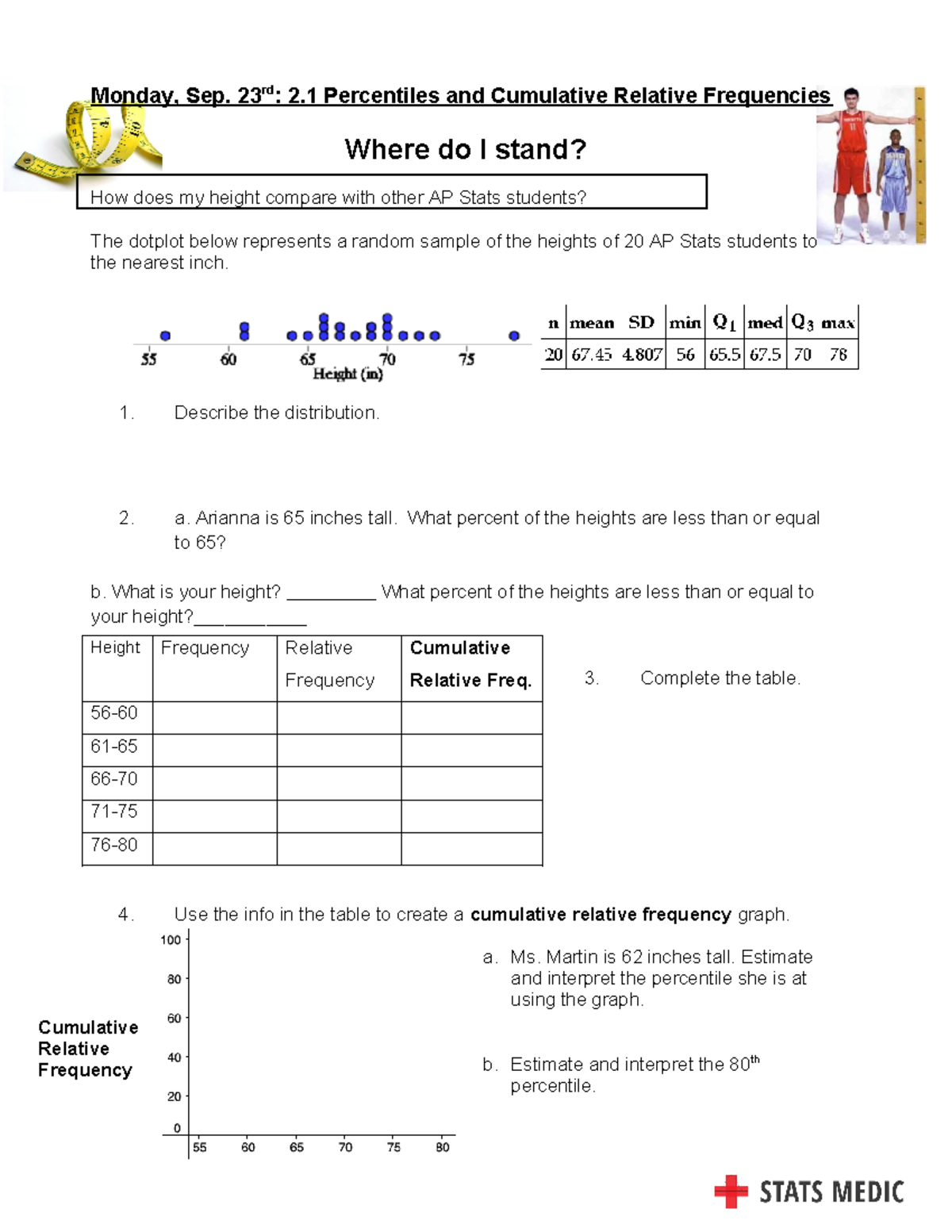 AP Stats Chapter 2 Student Notes: Cumulative and Relative Frequencies ...