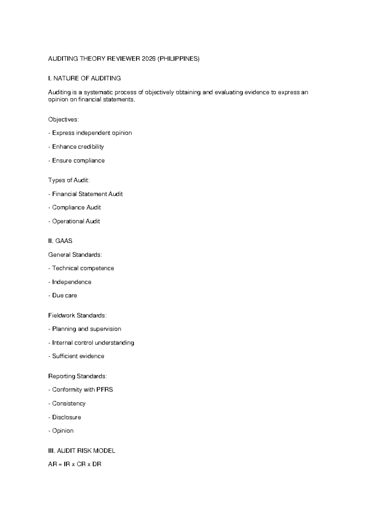 AUDITING THEORY REVIEWER 2026: KEY CONCEPTS & STANDARDS - Studocu