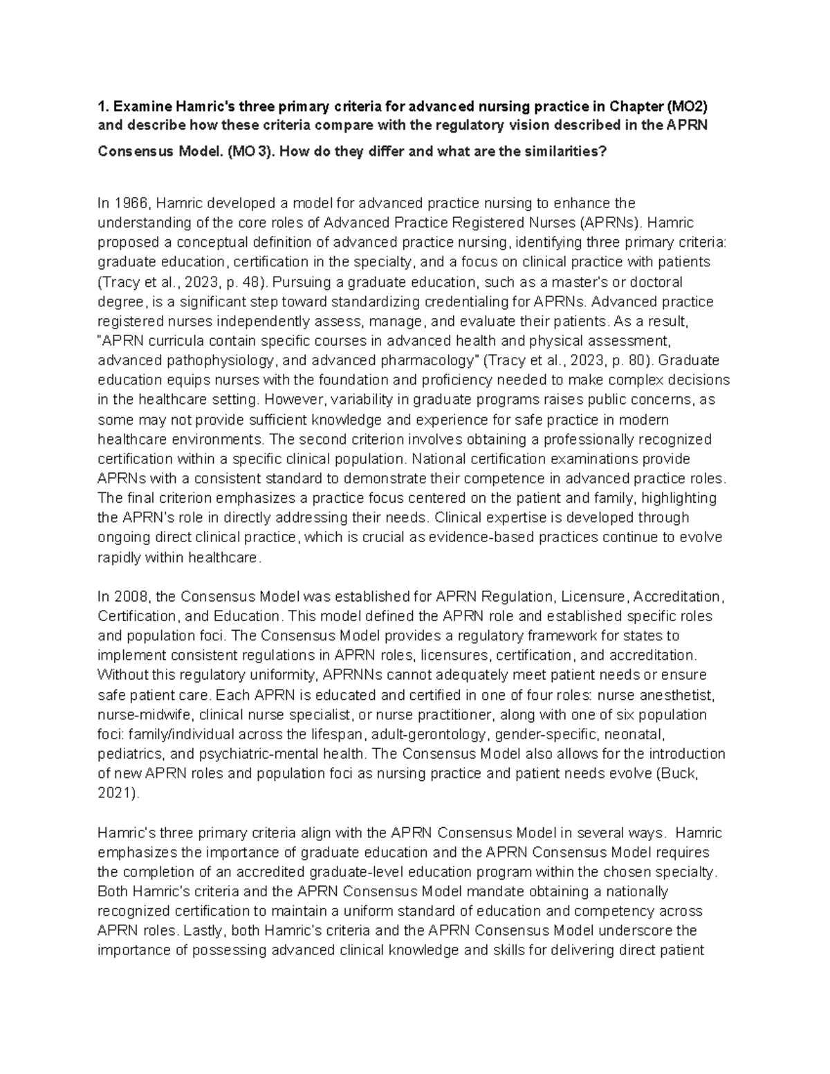 Advanced Nursing Practice Criteria vs. APRN Consensus Model (NUR 5081 ...