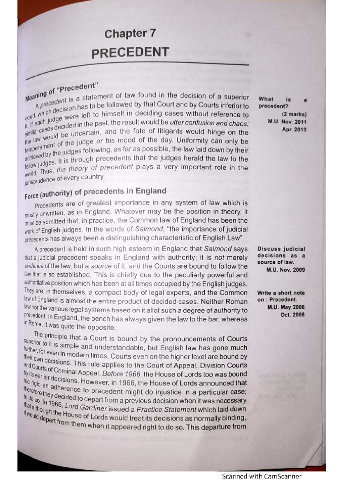 Chapter 7: Understanding Precedent in Jurisprudence (M.U. Nov. 2011 ...