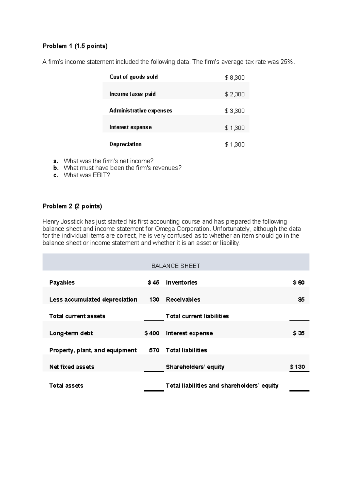 IS2218 Assignment 2 - Financial Statements and Analysis Problems - Studocu