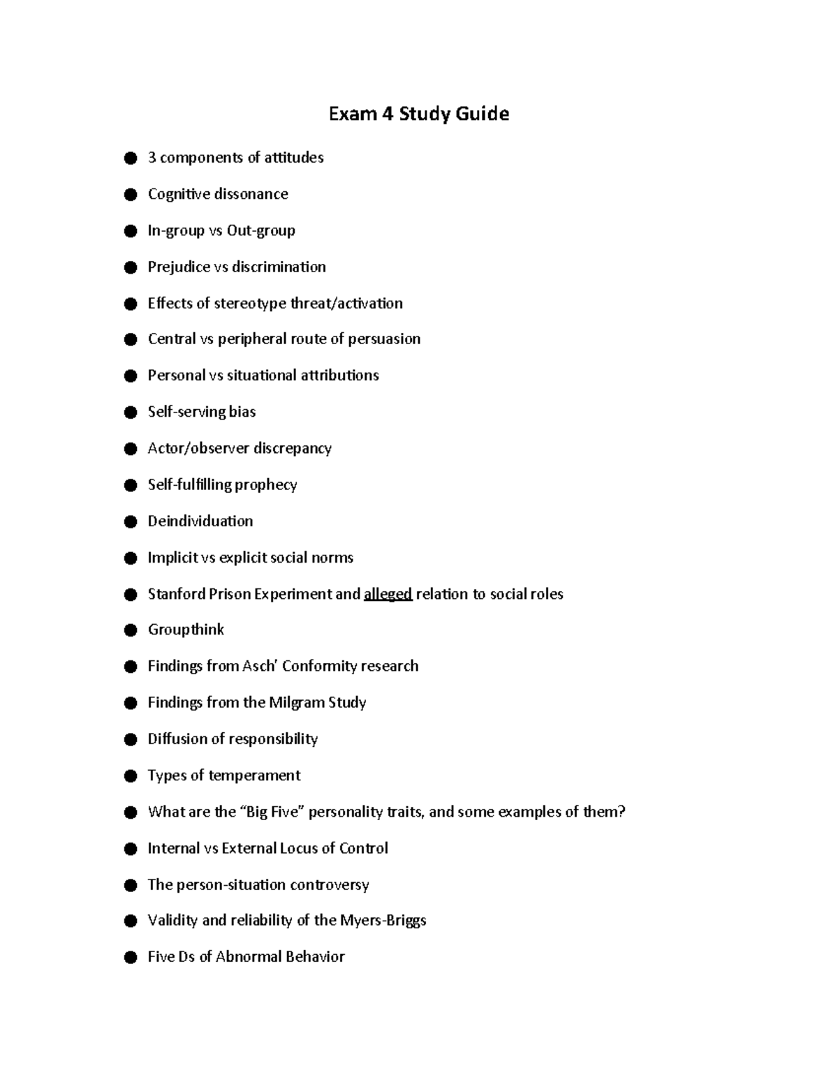 Psychology 101 Exam 4 Study Guide: Key Concepts and Disorders - Exam 4 ...