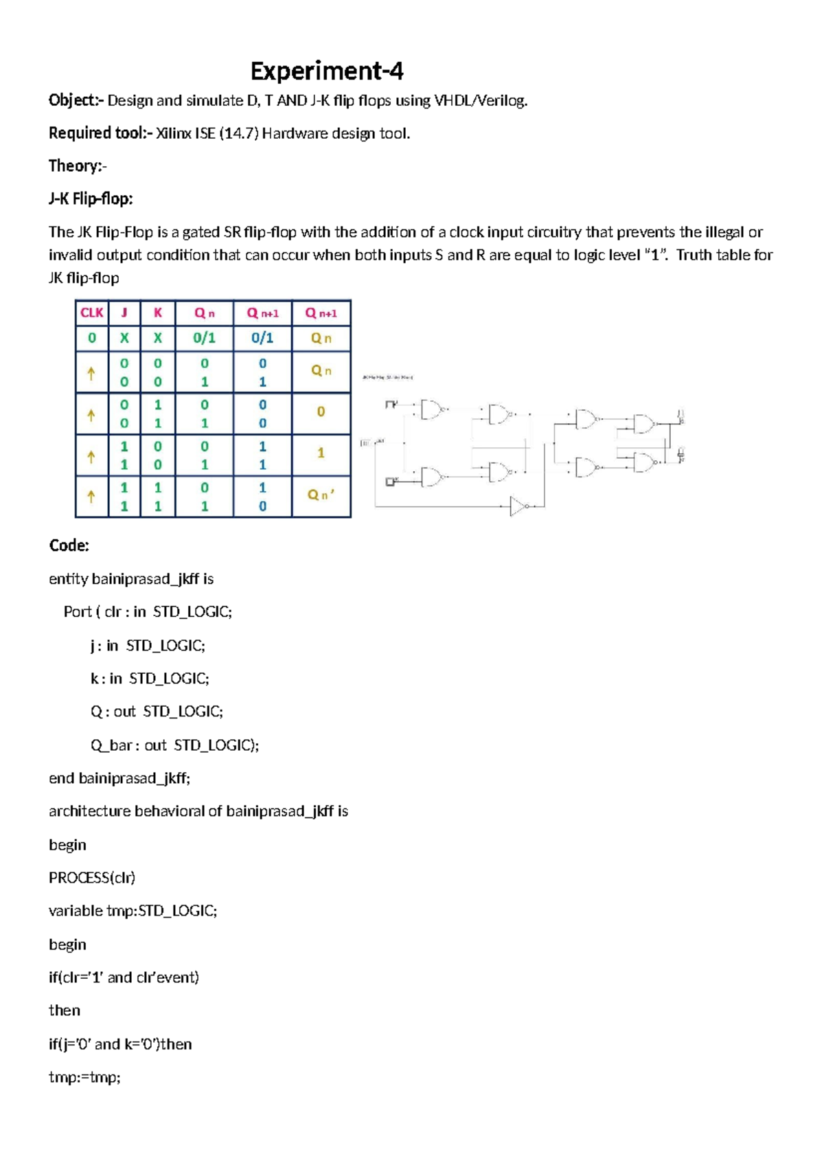 VLSI EXPERIMENT Assignment: Design & Simulate Flip Flops in Xilinx ISE ...