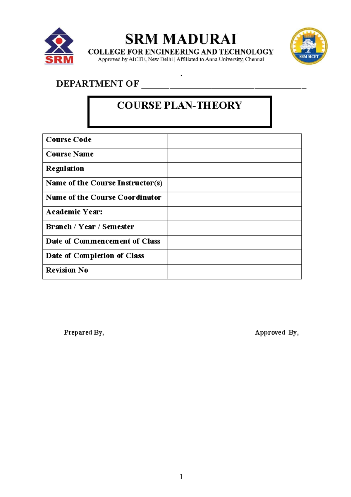 Course Plan-New Template (Theory) -27 - . DEPARTMENT OF
