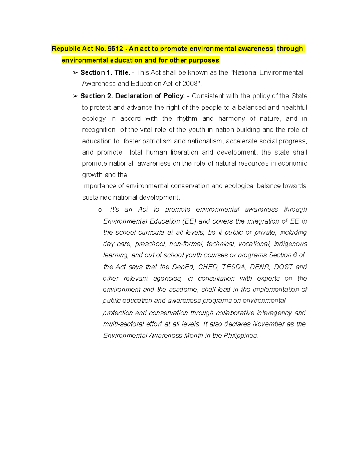 Republic Act No 9512 - law analyzation and facts - Republic Act No ...