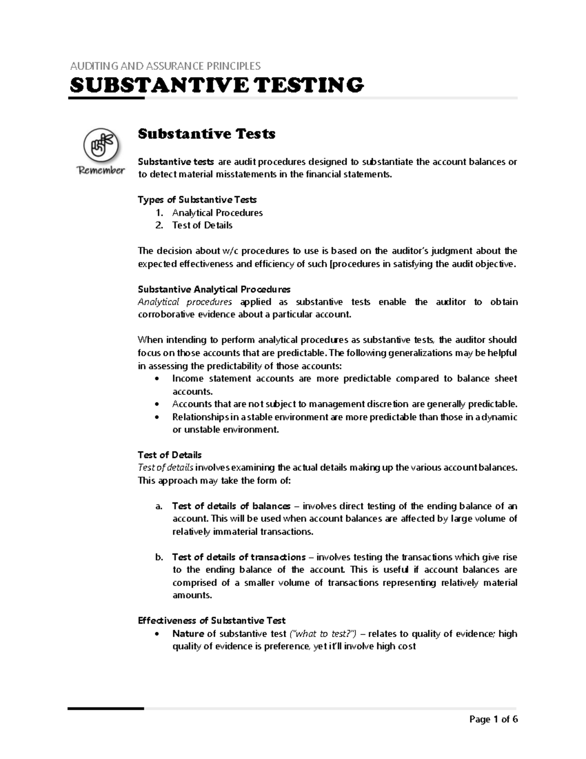 Module 006: Substantive Testing in Auditing & Assurance Principles ...