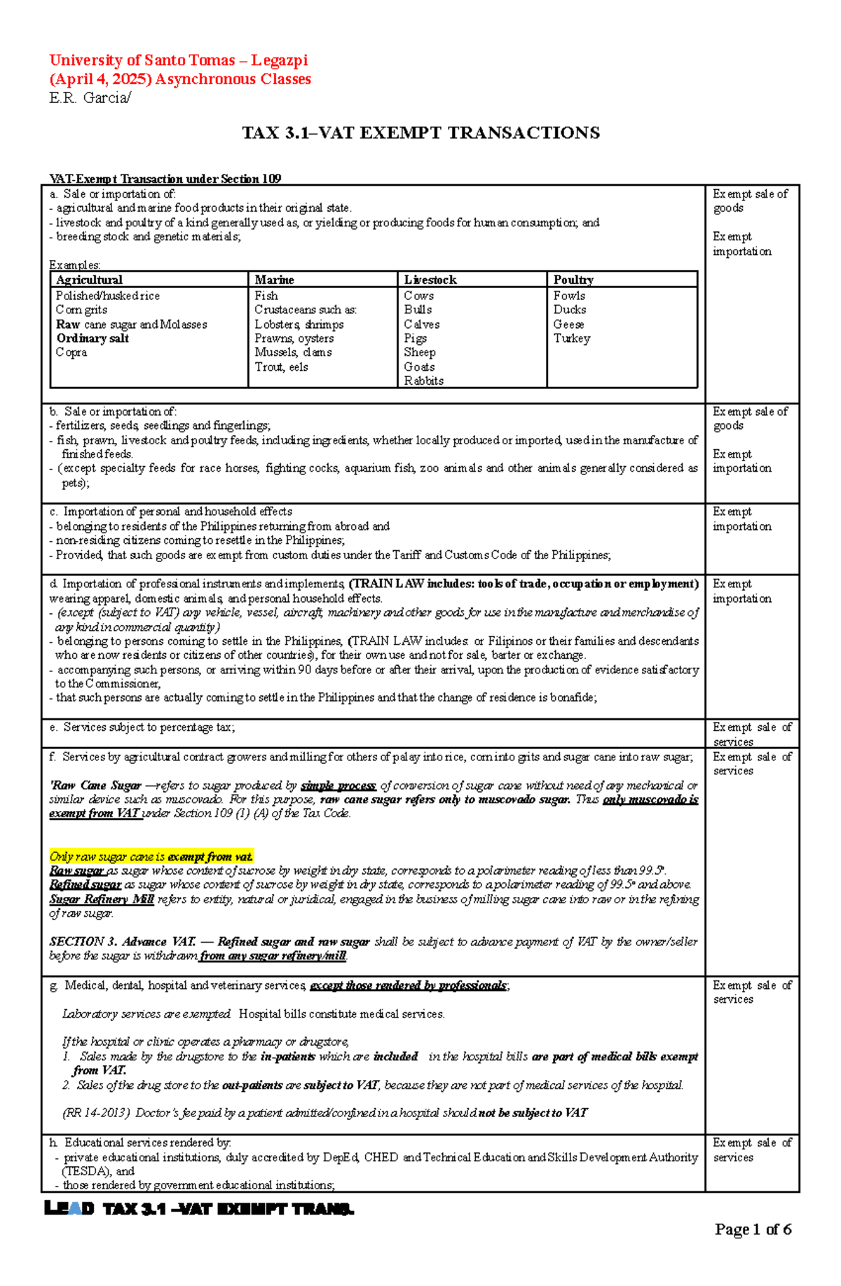 USTL-EJRG-TAX 3.1 - VAT Exempt Transactions Overview and Examples - Studocu
