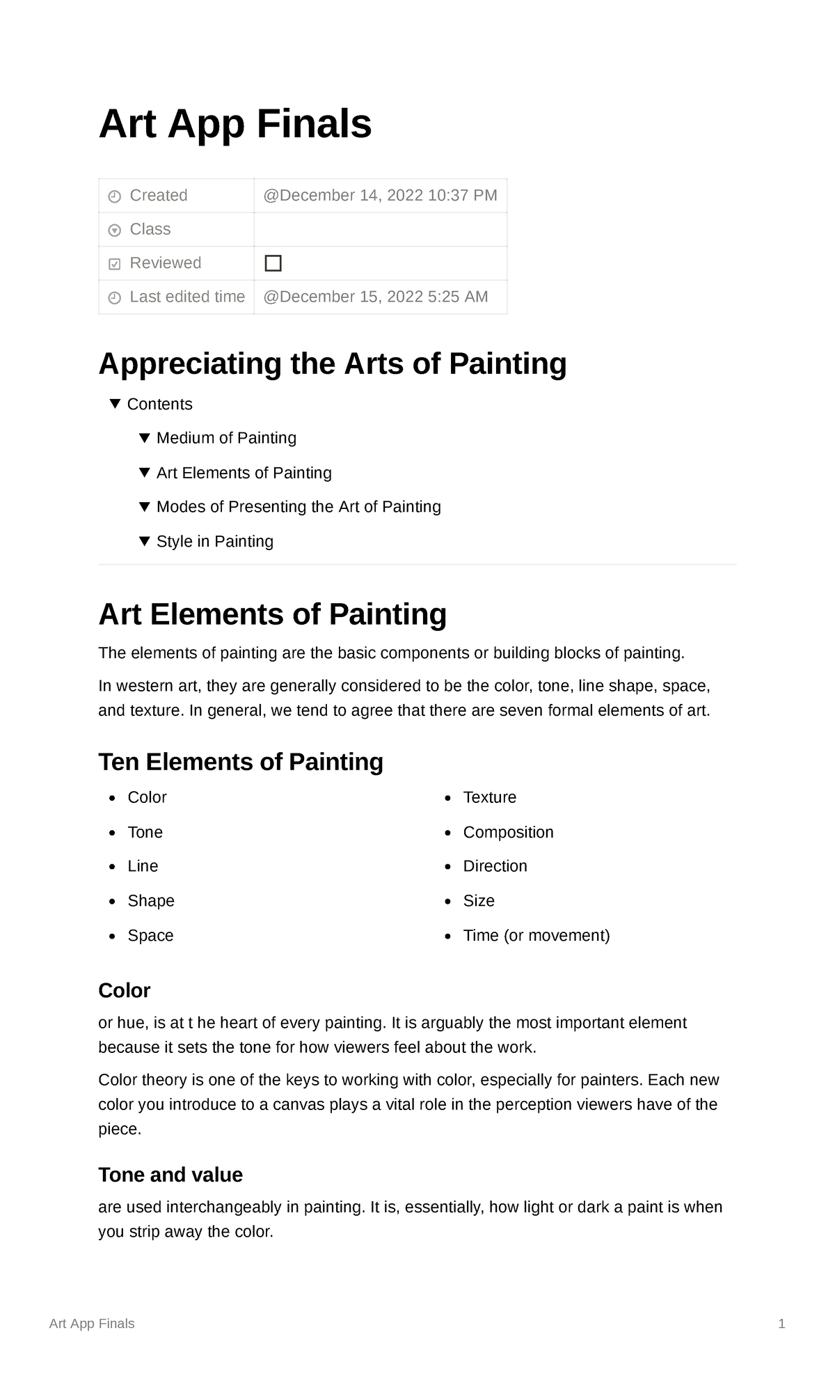Art App Finals: Exploring Painting Elements and Styles - Studocu