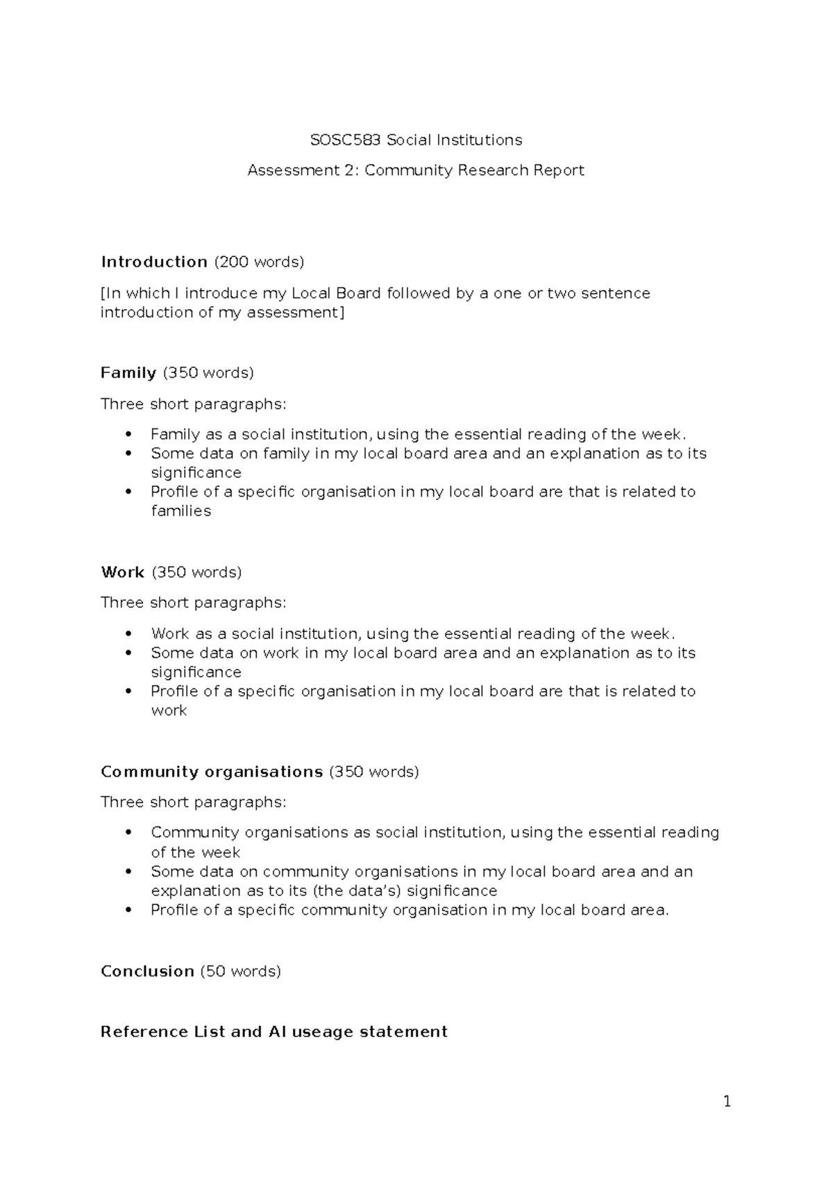 SOSC583 Community Research Report: Social Institutions Overview - Studocu