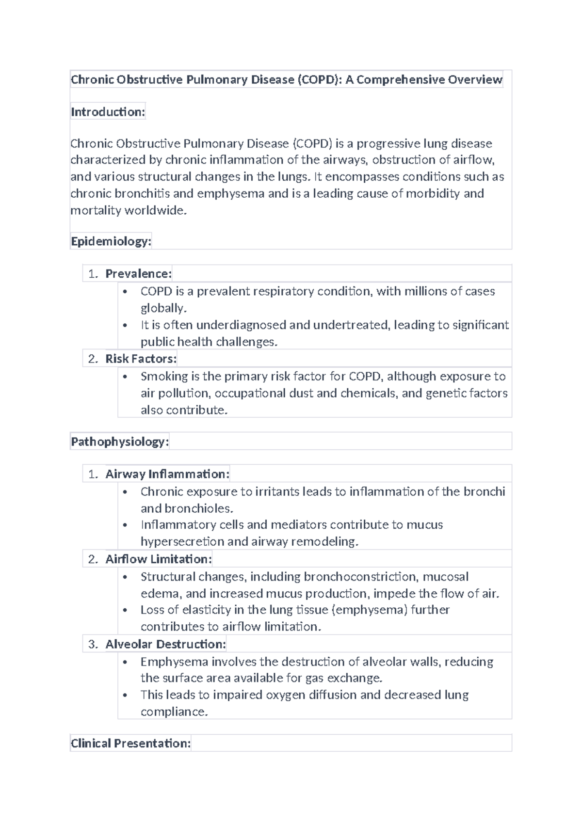 COPD 101: An Overview of Chronic Obstructive Pulmonary Disease - Studocu