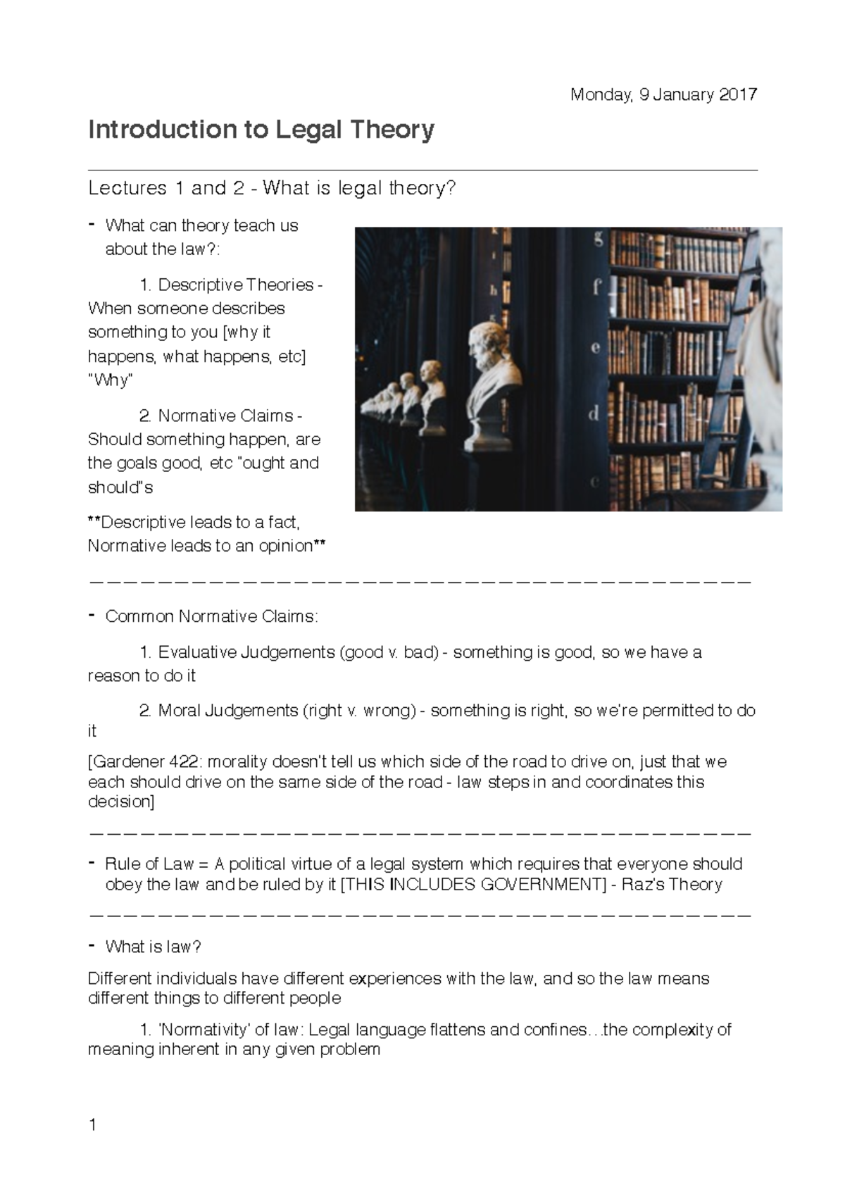 Introduction to Legal Thory - Lecture Notes - Monday, 9 January 2017 ...