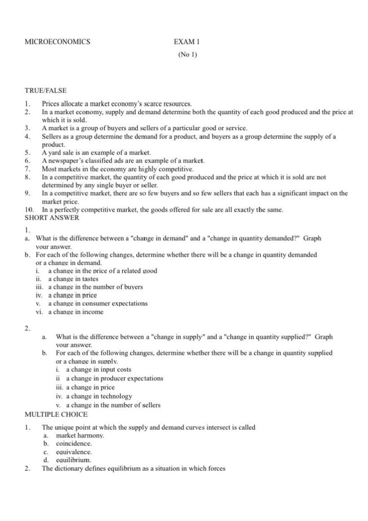 Microeconomics Midterm Exam Q&A 1 - Studocu