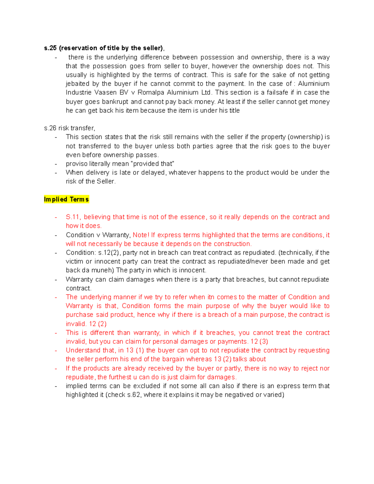 Section 25, 26 & implied terms SOGA - s (reservation of title by the ...
