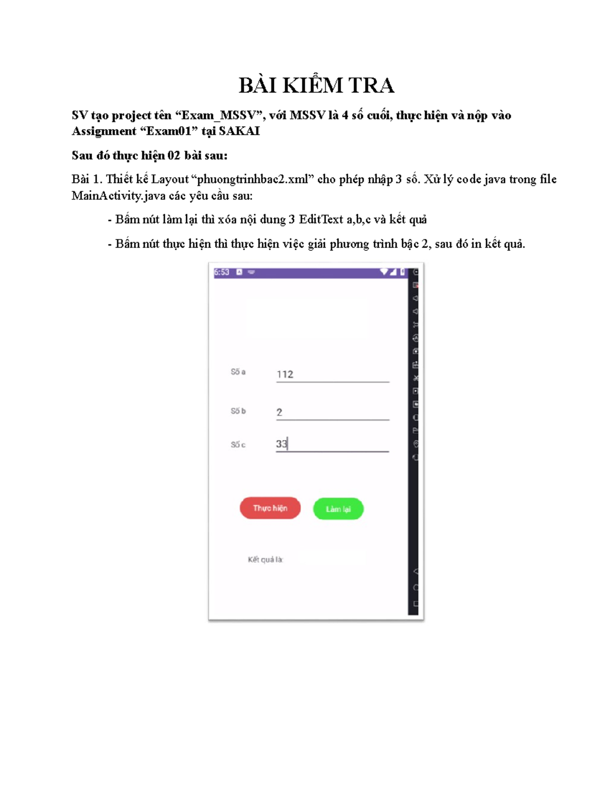 Bài Kiểm Tra 01 - Thiết Kế Layout và Giải Phương Trình Bậc 2 - Studocu