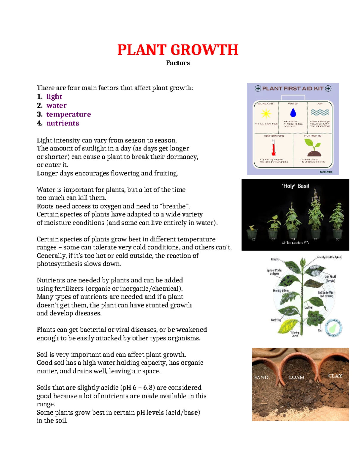 Factors Affecting Plant Growth: Light, Water, Temp, and Nutrients - Studocu