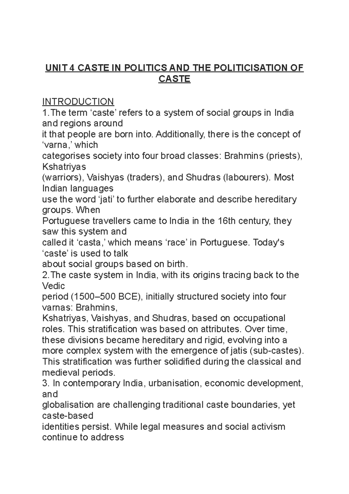 Caste in Indian Politics: Key Insights for POL SCI HONS Students - Studocu
