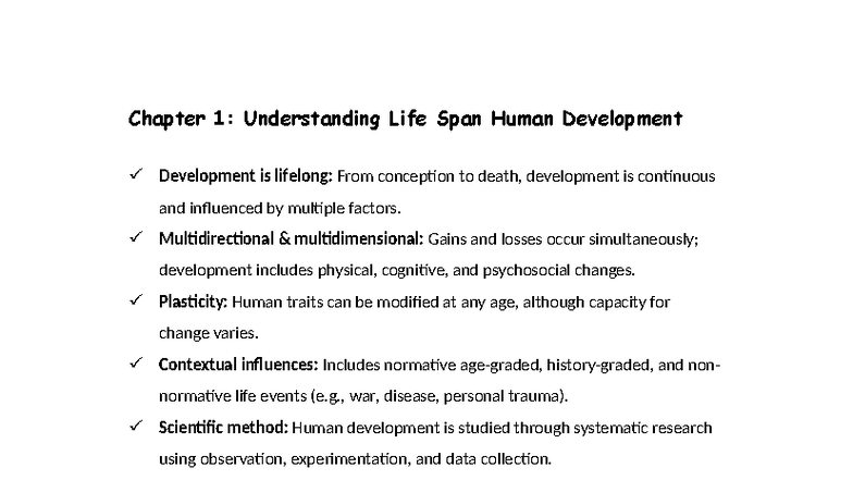 Chapter Notes: Understanding Life Span Human Development (PSY 101 ...