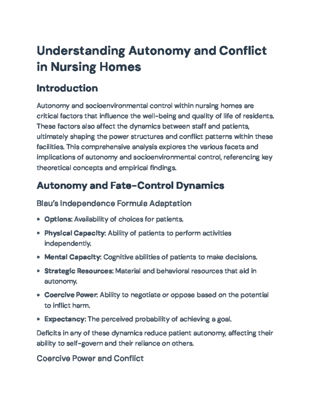 Understanding Autonomy and Conflict in Nursing Homes: A Detailed ...