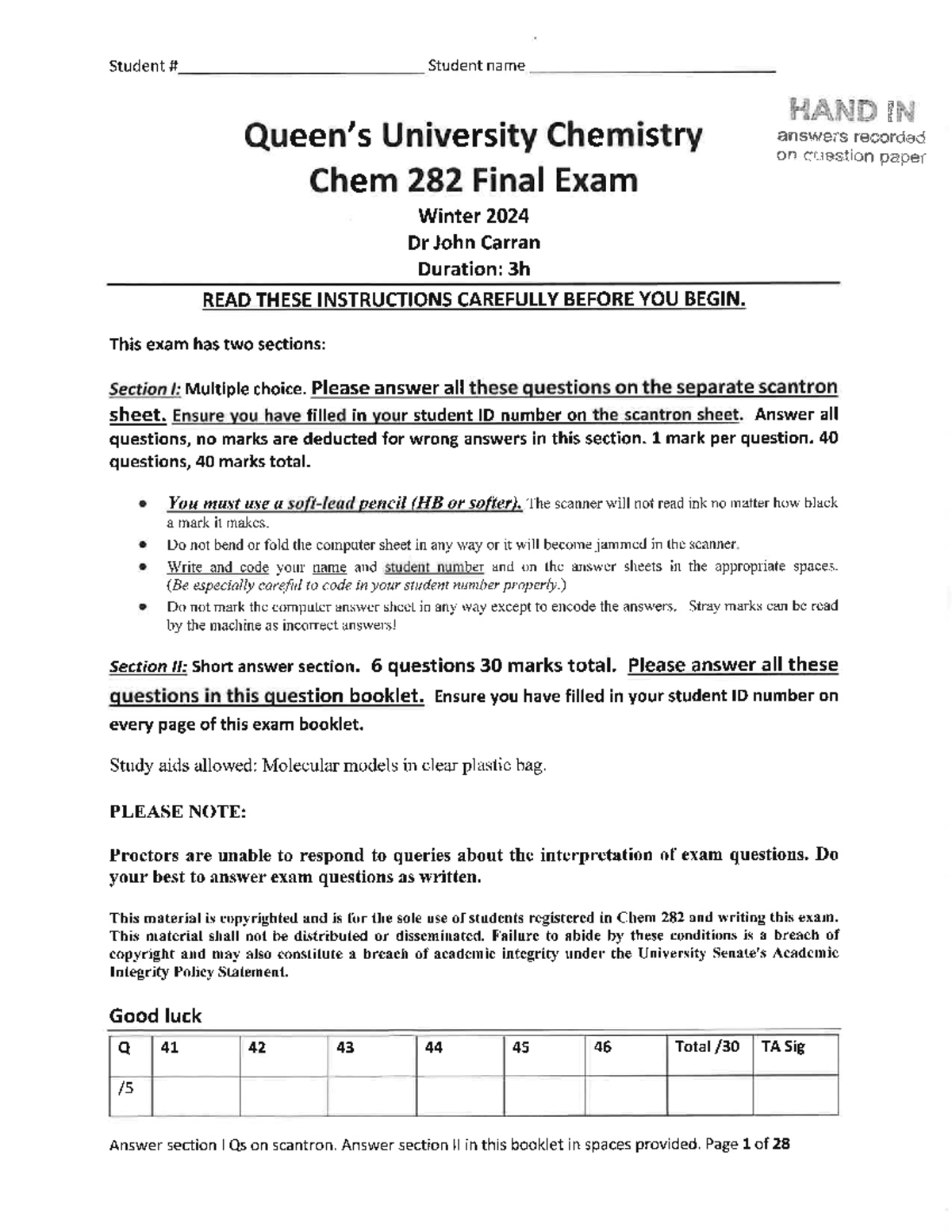 CHEM 282 - Final Exam Practice Materials Winter 2024 - Studocu