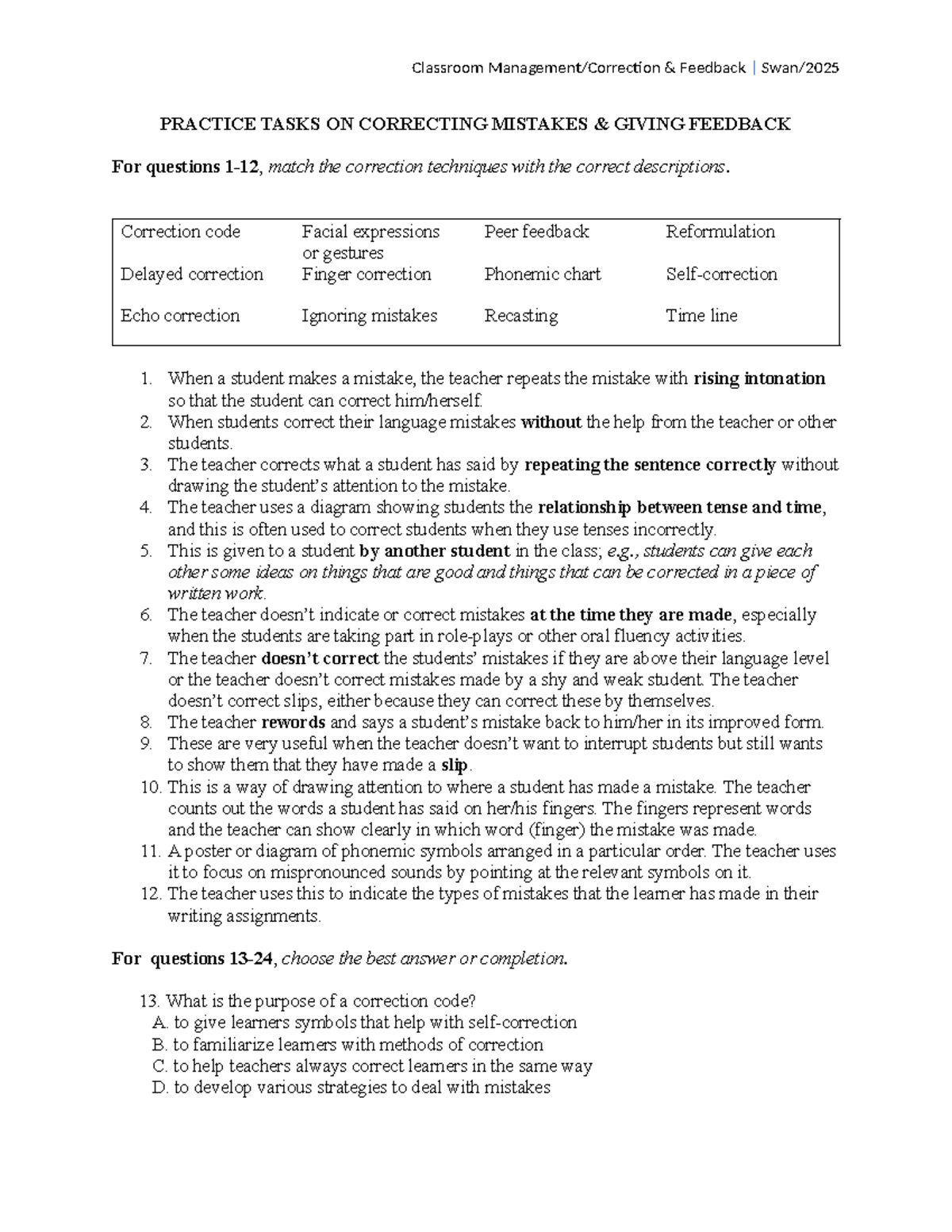 Correction techniques & strategies(handout) - PRACTICE TASKS ON ...