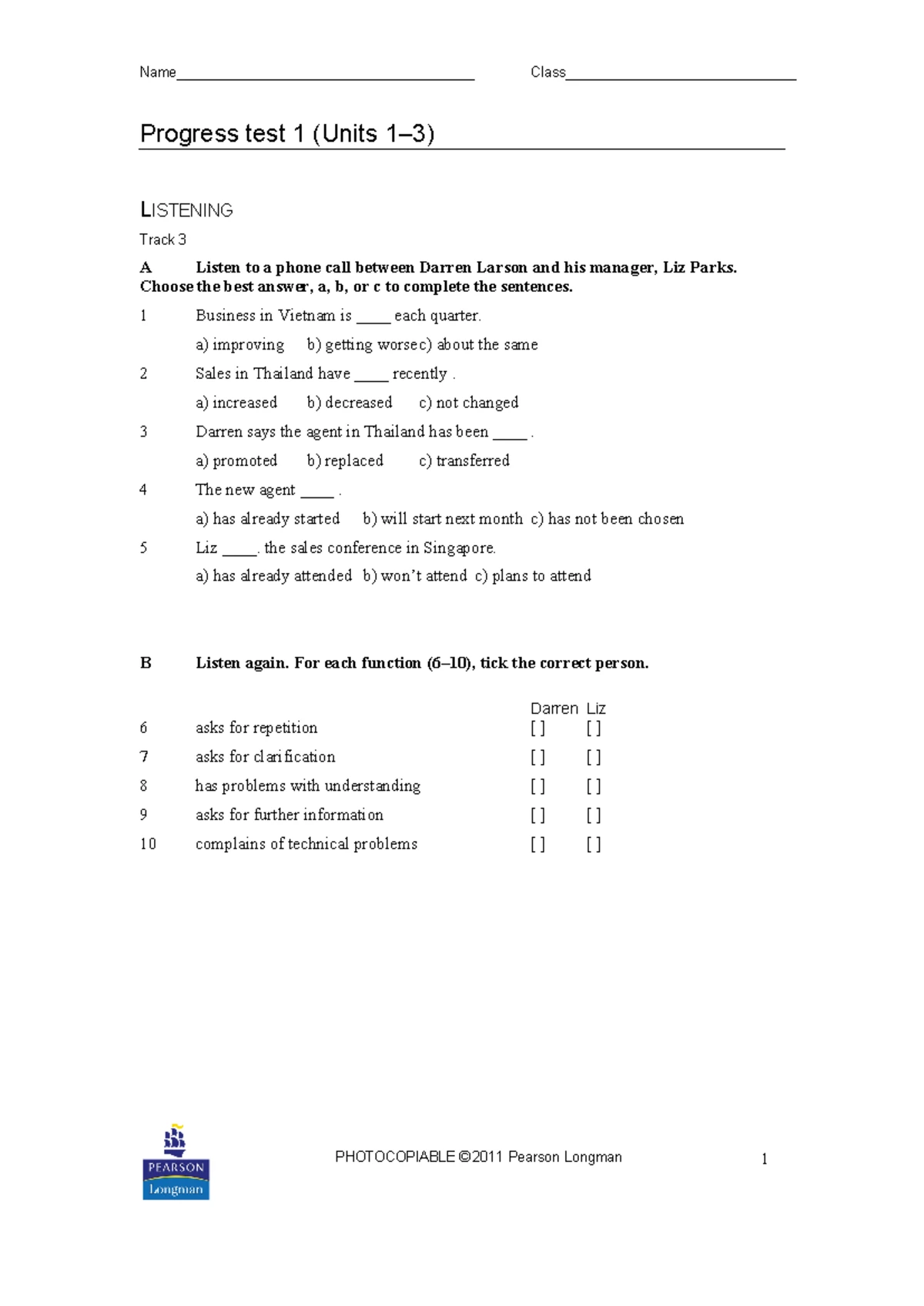 Progress Test 3 - English (Units 7-9) Listening & Language Skills - Studocu