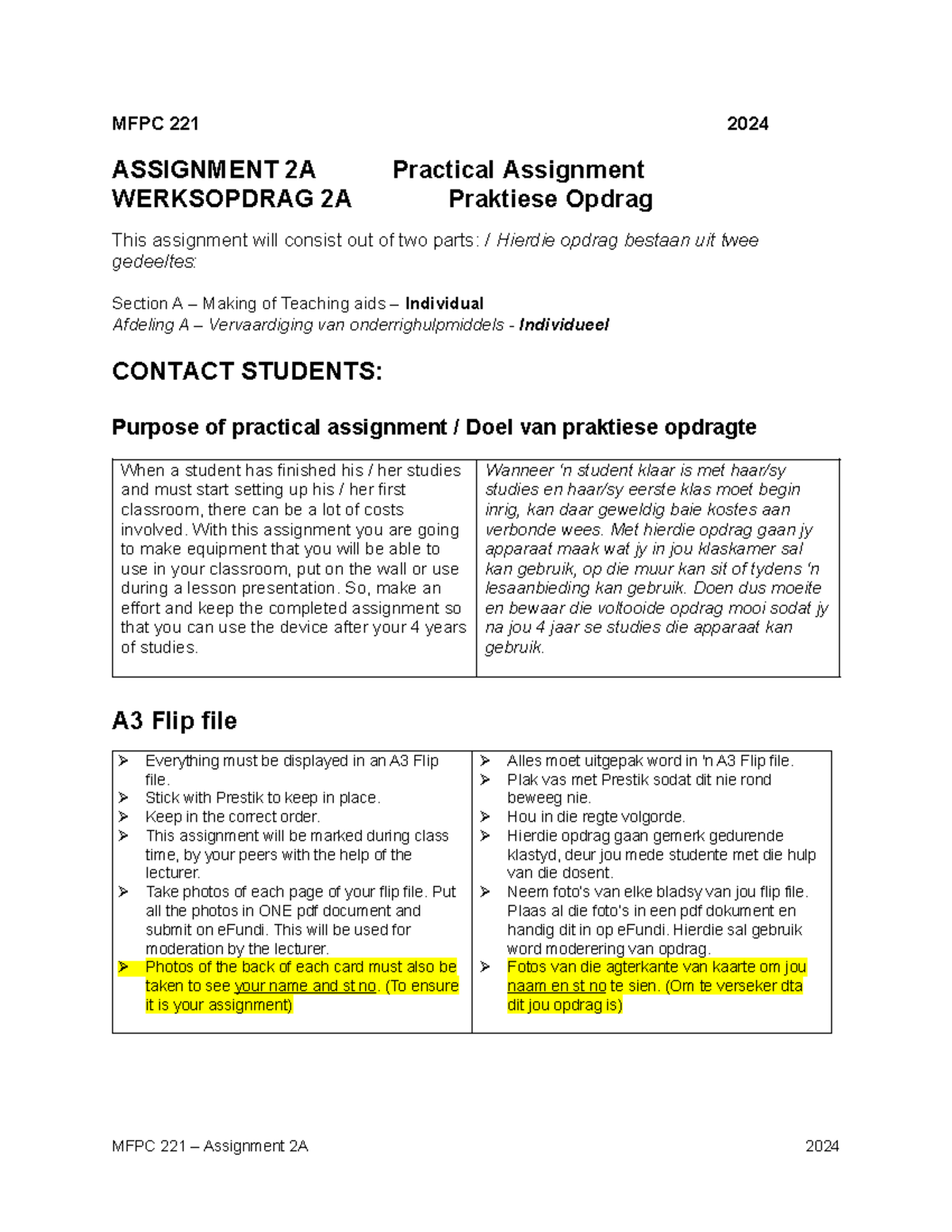 MFPC 221 Assignment 2A Practical Project 2024 - Teaching Aids Creation ...