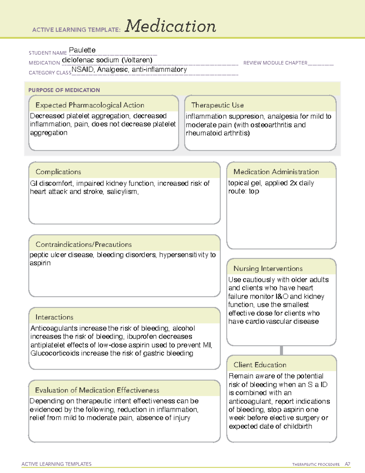 Drug card diclofenac sodium (Voltaren) - ACTIVE LEARNING TEMPLATES ...