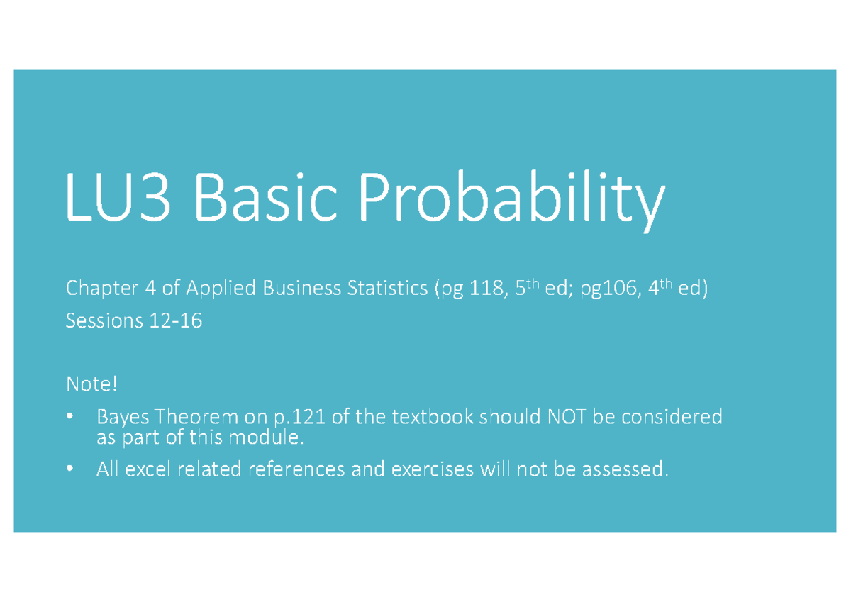 LU3 Basic Probability - Chapter 4 Overview and Key Concepts - Studocu