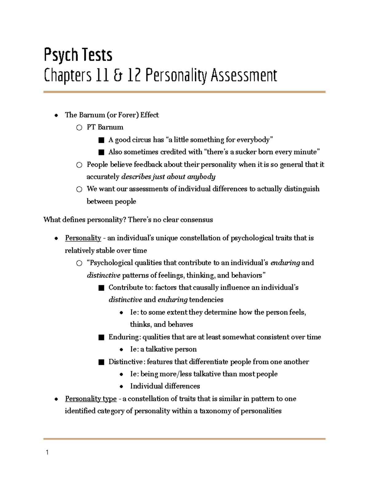 Psych Tests PT: Chapters 11 & 12 - Personality Assessment Insights ...