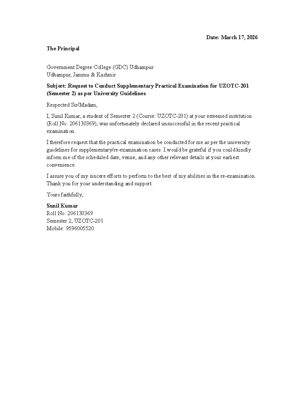 Request for Supplementary Practical Exam - Semester 2 - Studocu