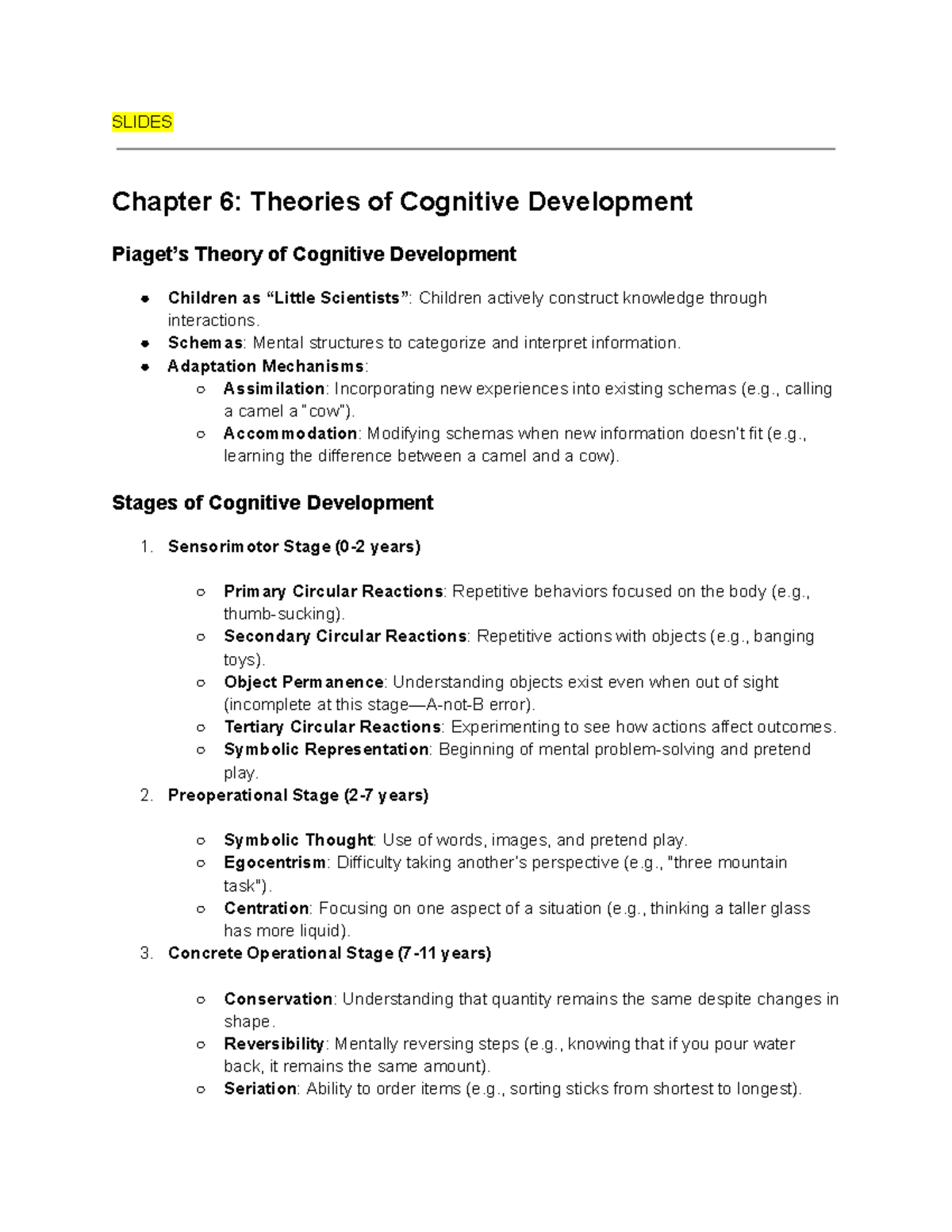 PSYCH Midterm 2: Theories of Cognitive Development & Memory Processes ...