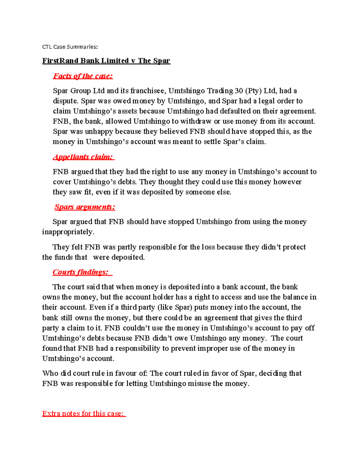 CTL Case Summaries: Week 3 Analysis of FirstRand & Absa Bank Cases ...