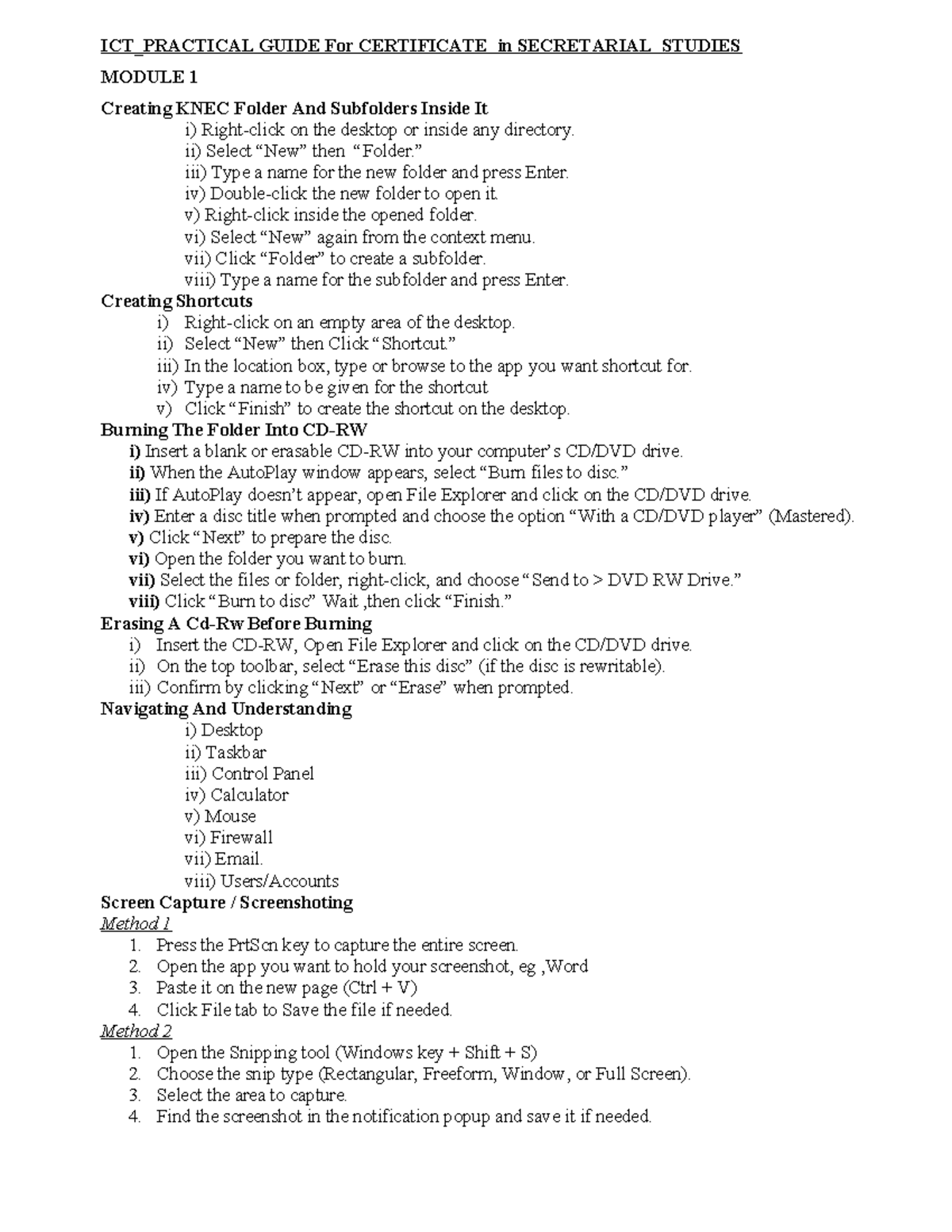 CERT Secretarial Studies ICT Practical Guide: KNEC Folder Creation ...