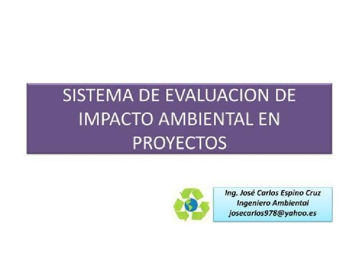 EIA - Evaluación de Impacto Ambiental en Proyectos de Inversión - Studocu