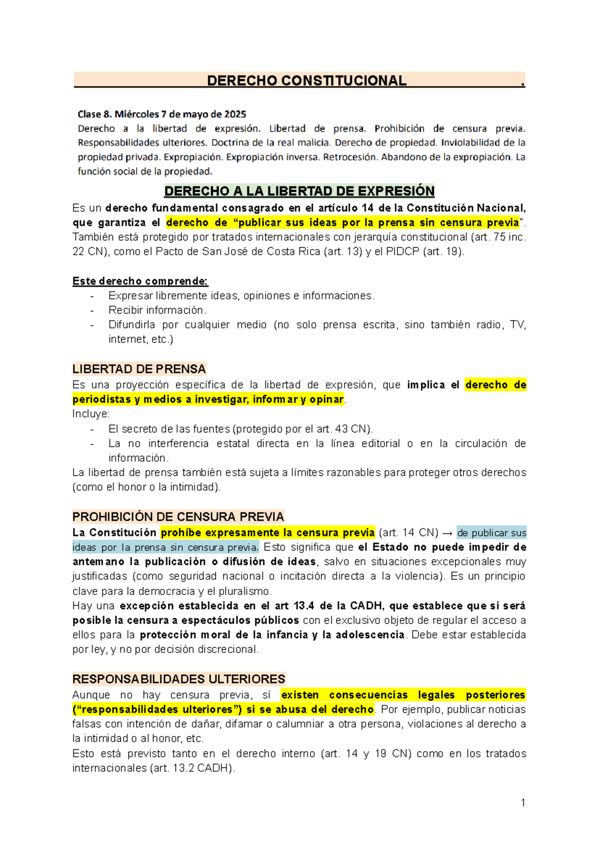 DERECHO CONSTITUCIONAL: Libertad de Expresión y Propiedad en la CN ...
