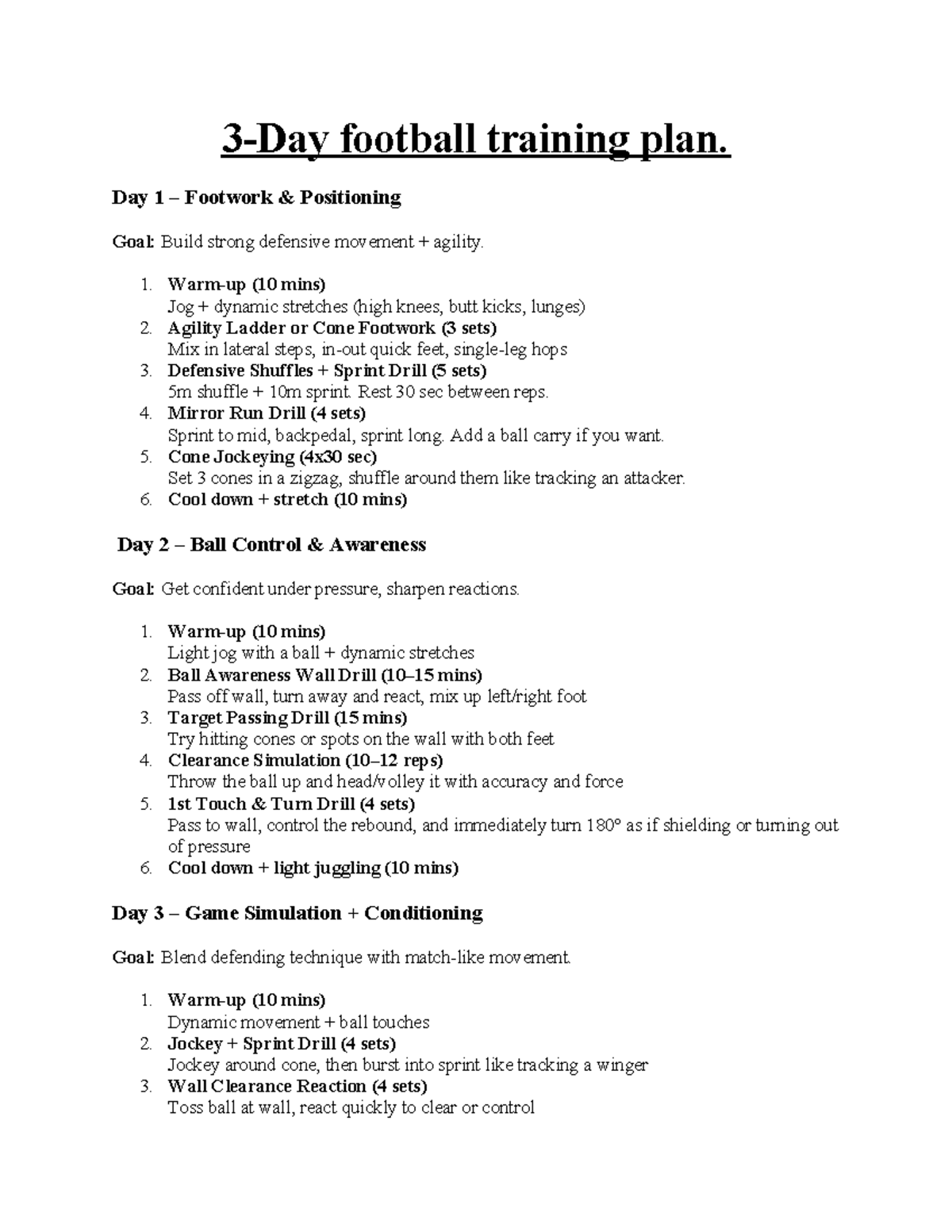 3-Day Football Training Plan: Agility, Ball Control & Game Simulation ...