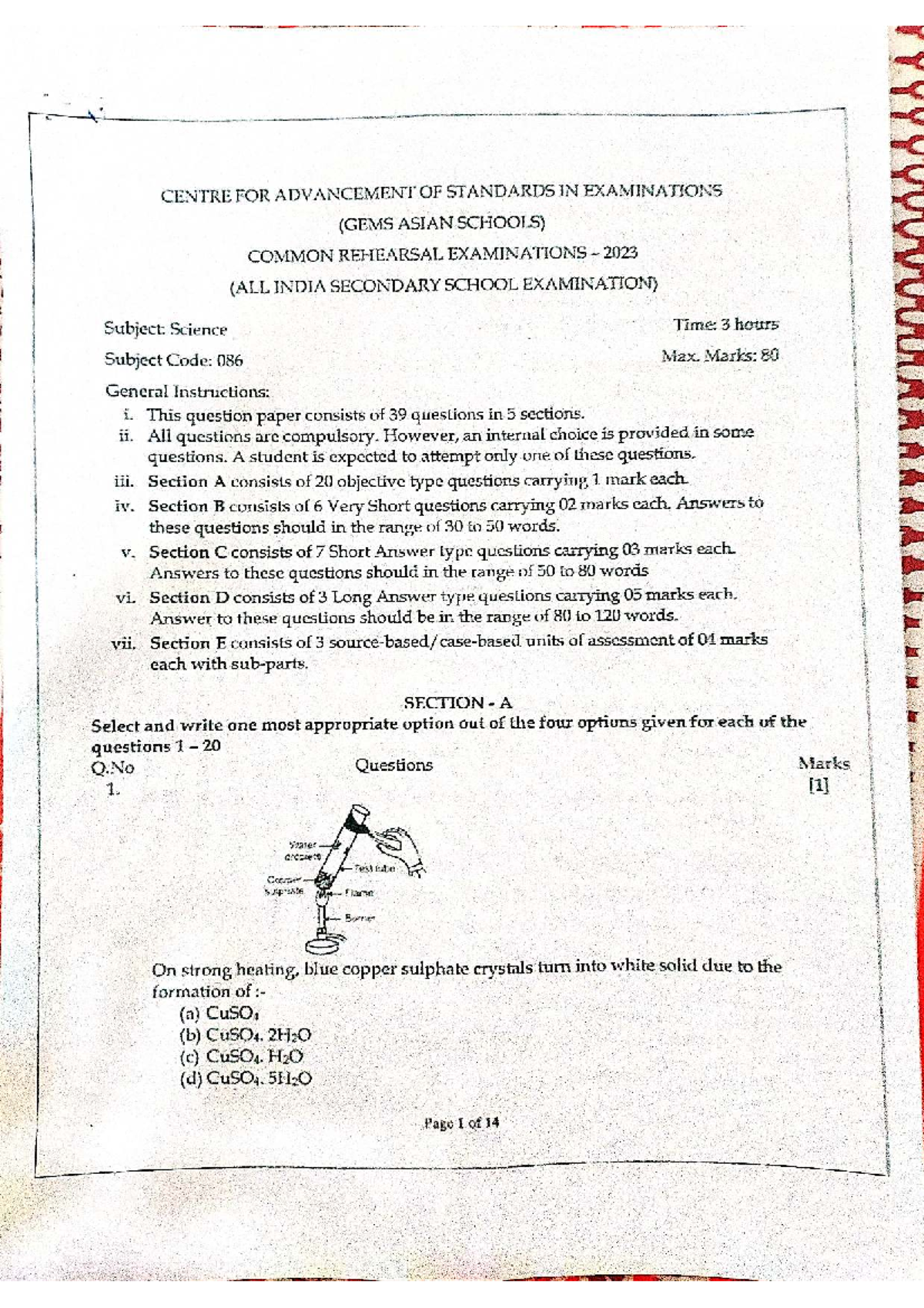 Grade 10 Science Common Rehearsal 2023 (Set 1) Question Paper - Studocu