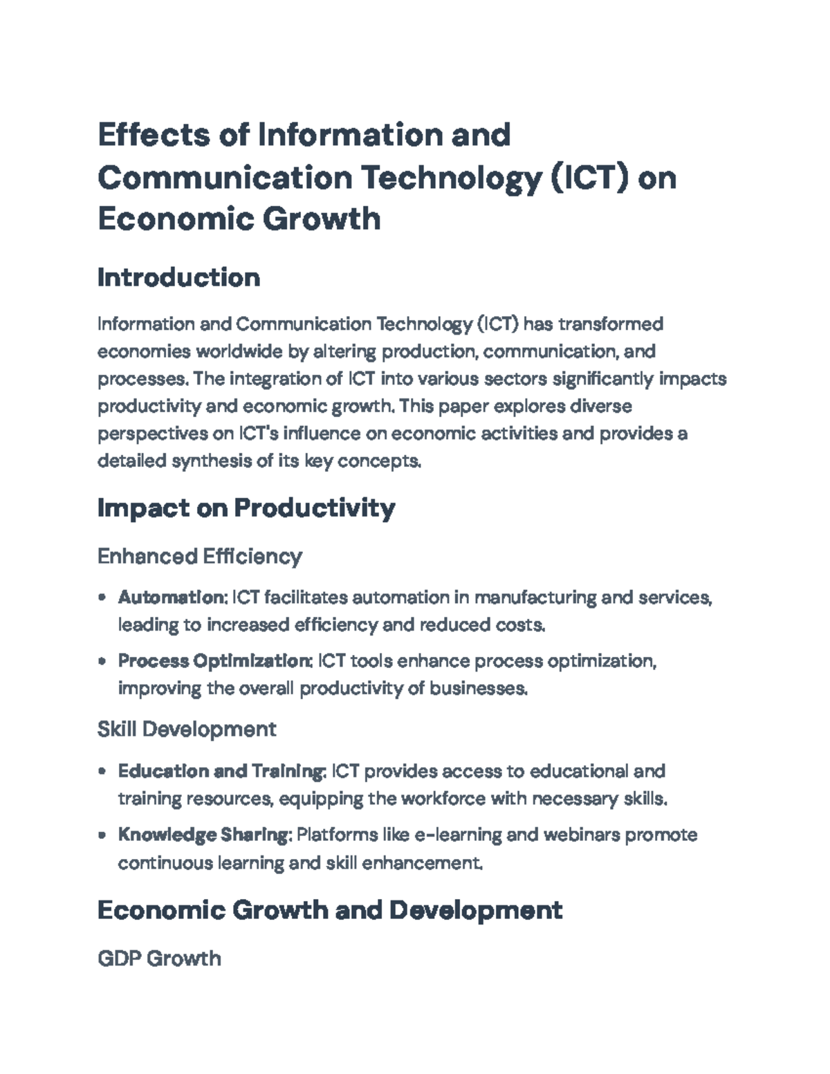 Impacts of ICT on Economic Growth: Challenges & Solutions (ECO202 ...