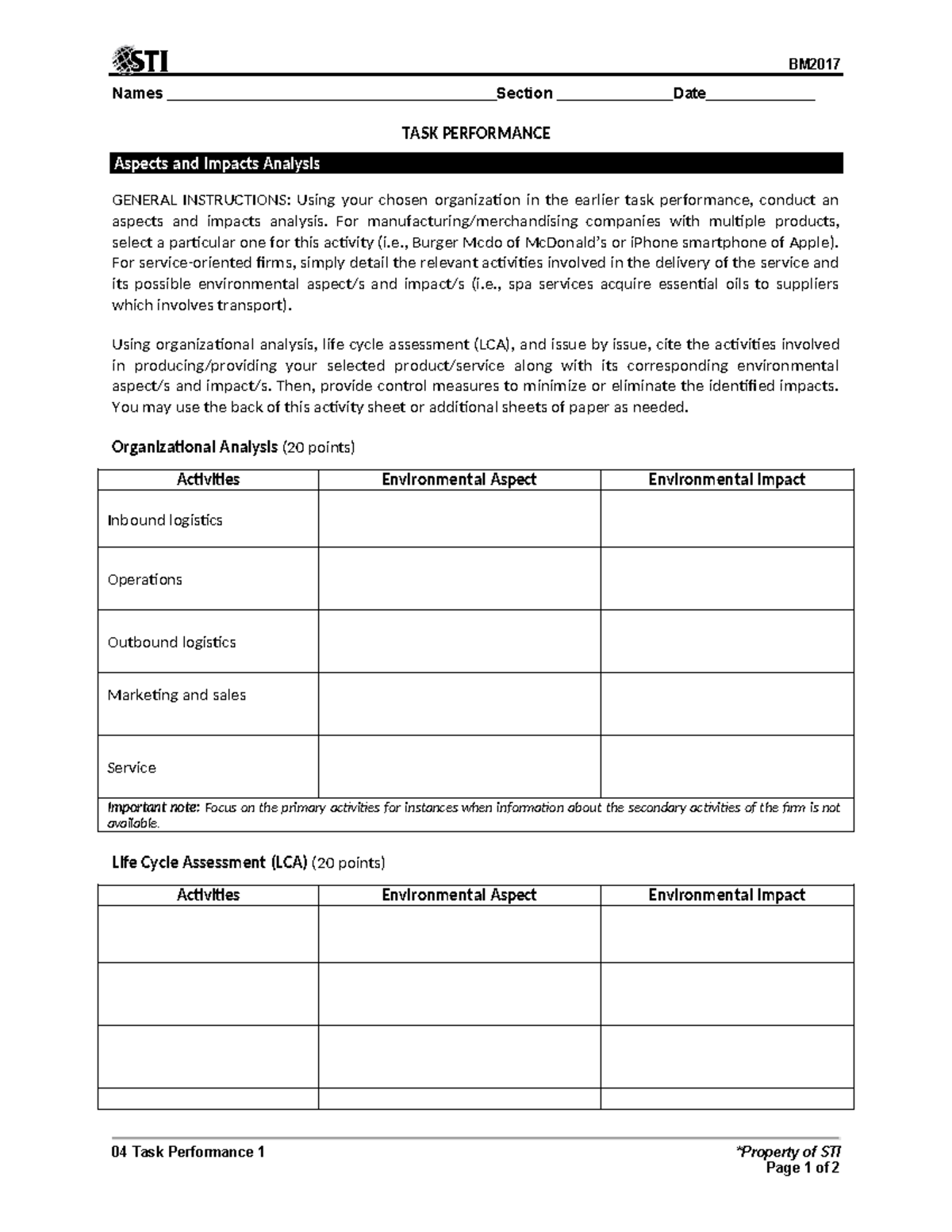 04 Task Performance 1 - Aspects & Impacts Analysis on System ...