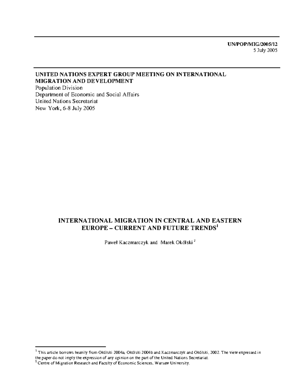 International Migration Trends in Central and Eastern Europe (2005 ...