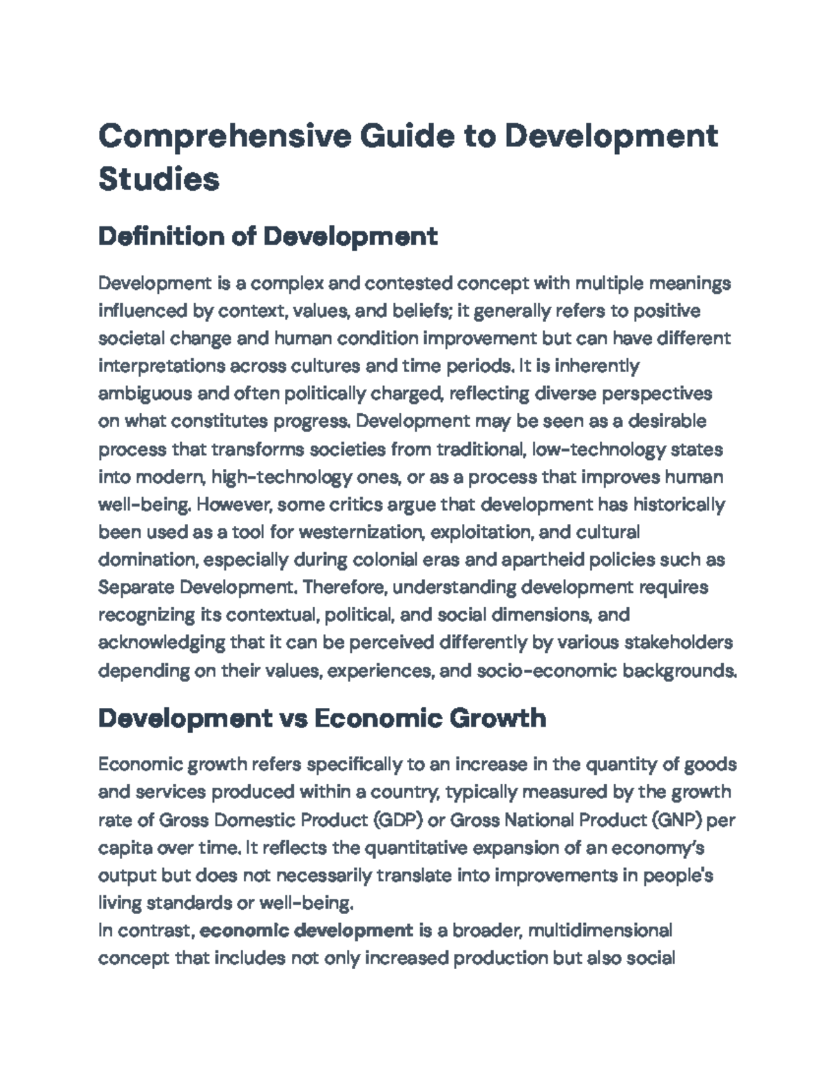 Comprehensive Guide to Development Studies: Concepts and Contexts - Studocu