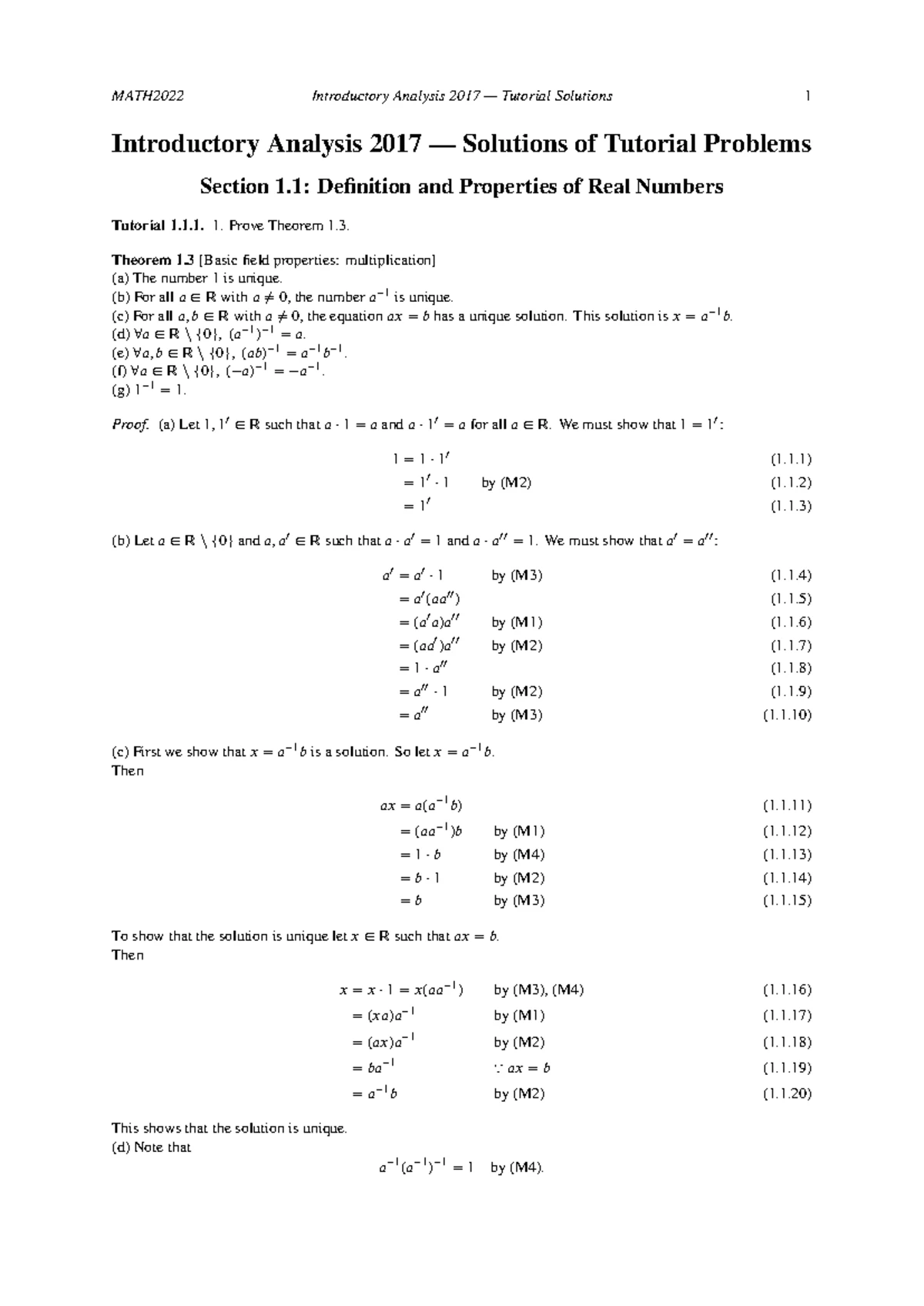 Math 2001: Basic Analysis Lecture Notes - Study Guide 2019 - Studocu
