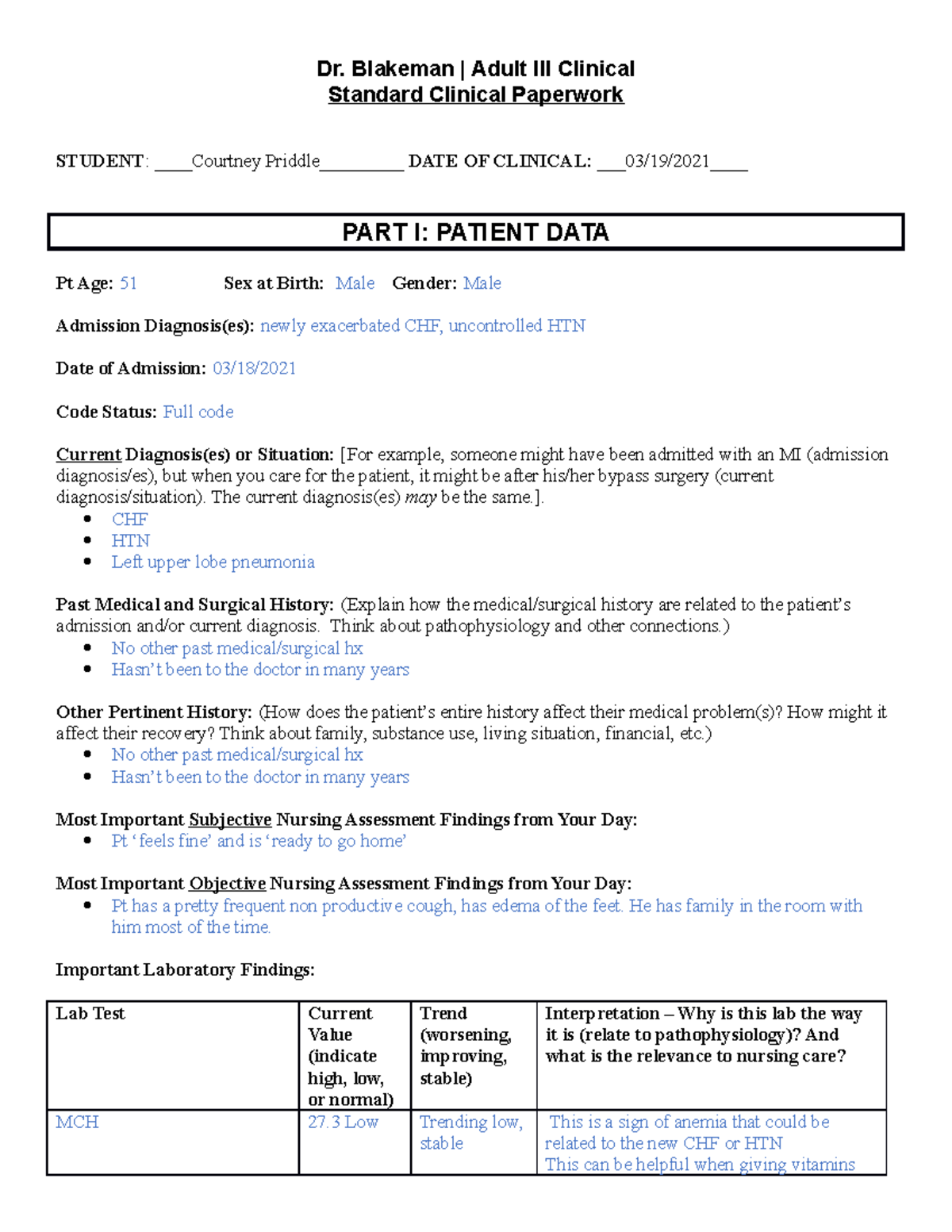 NUR 325 Weekly Clinical Paperwork: Adult III Insights and Reflections ...