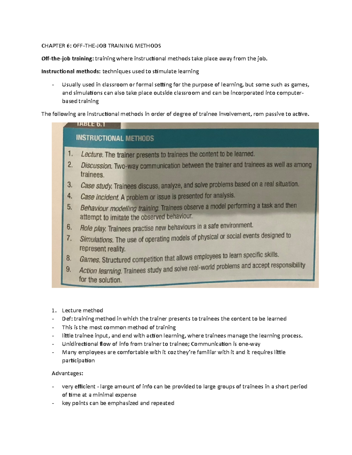 Chapter 6 study notes - CHAPTER 6: OFF-THE-JOB TRAINING METHODS Off-the ...