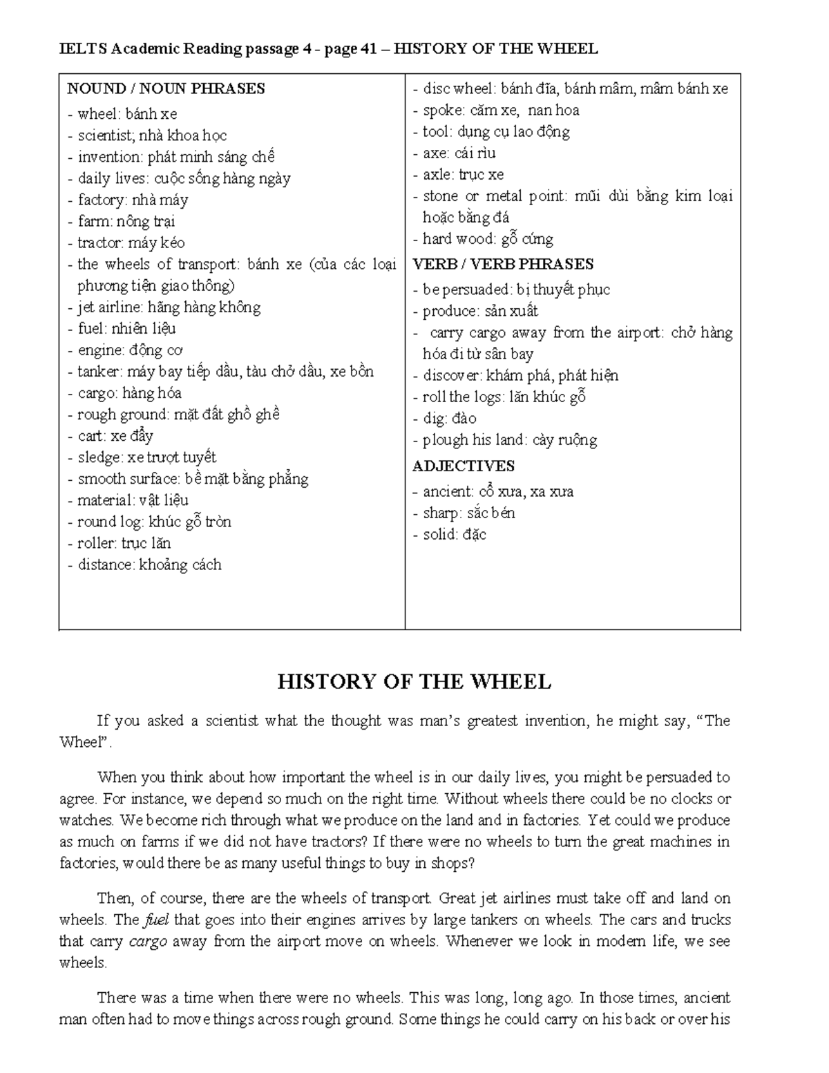IELTS Academic Reading: History of the Wheel Summary and Analysis - Studocu