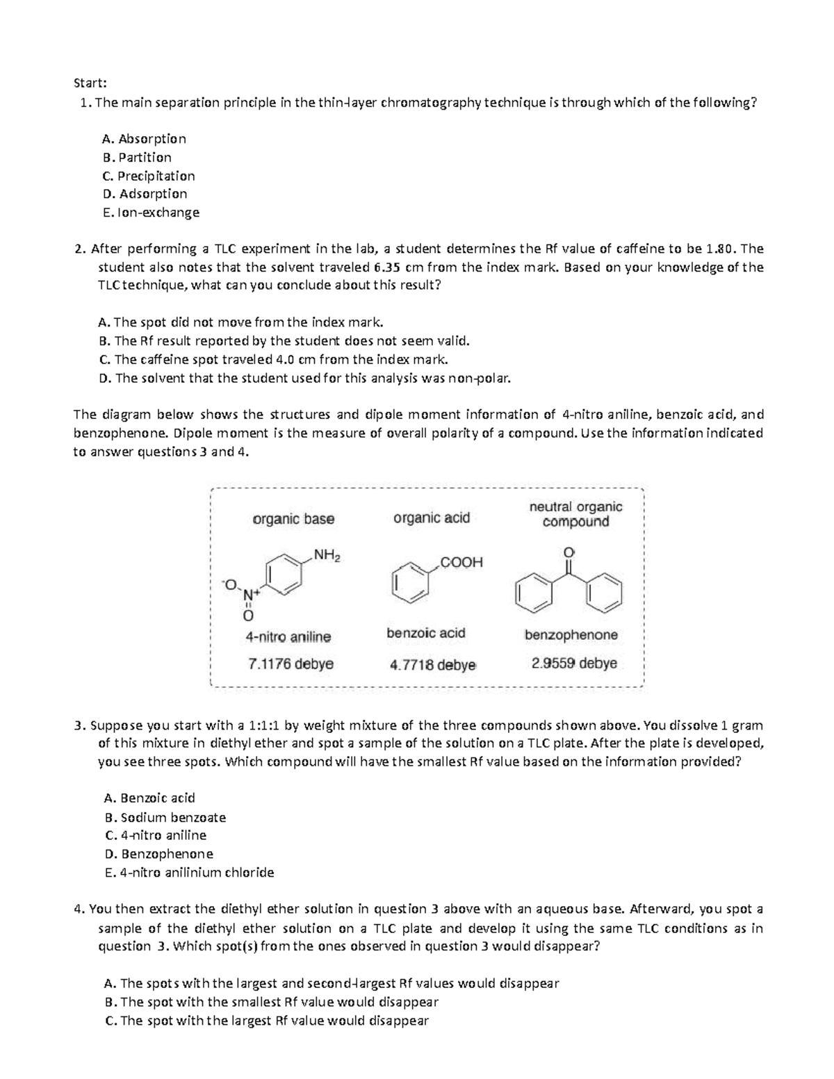 CA2 - Chromatography Techniques and TLC Analysis Questions - Studocu