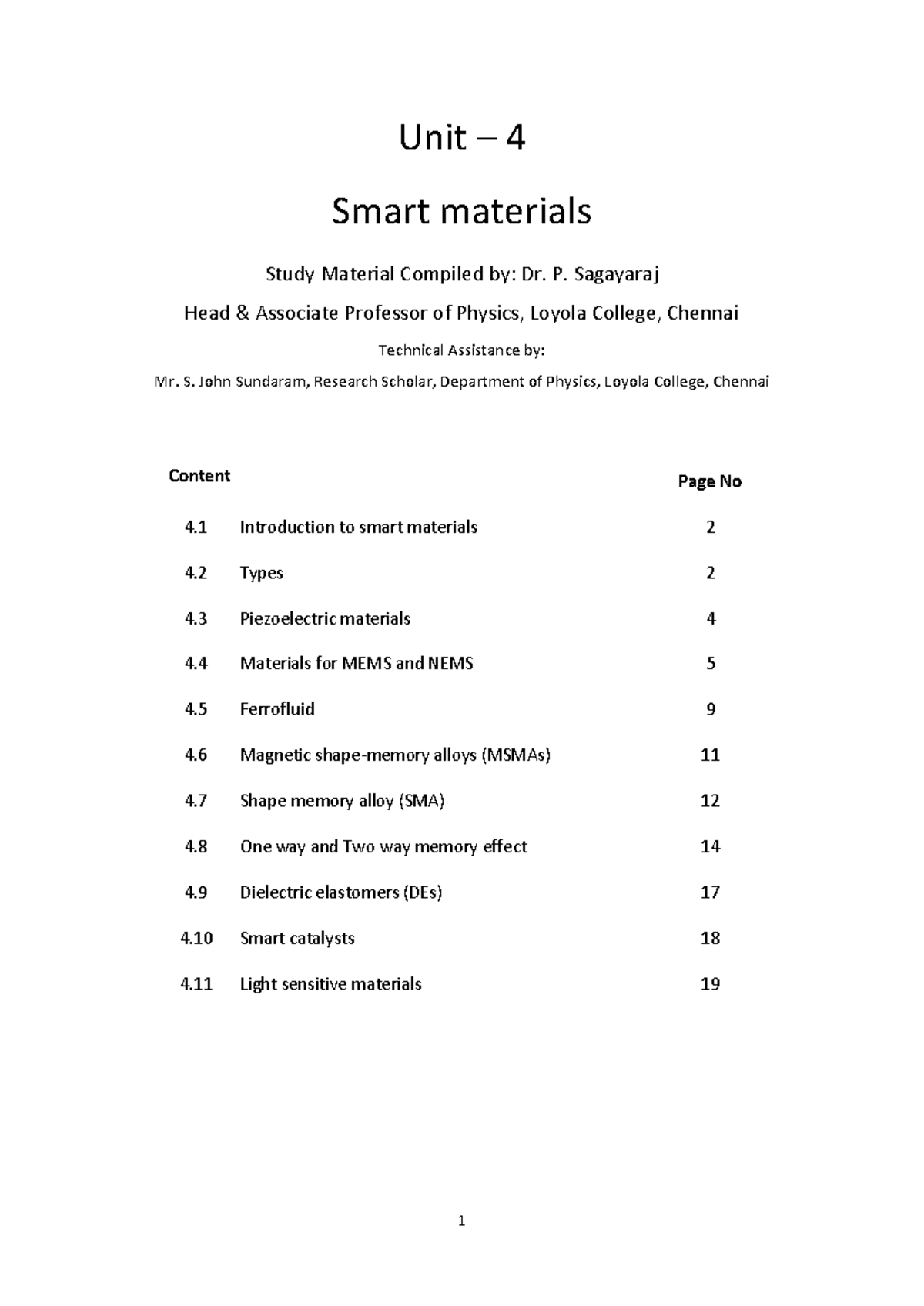 MS Unit 4 - Comprehensive Notes on Smart Materials and Applications ...